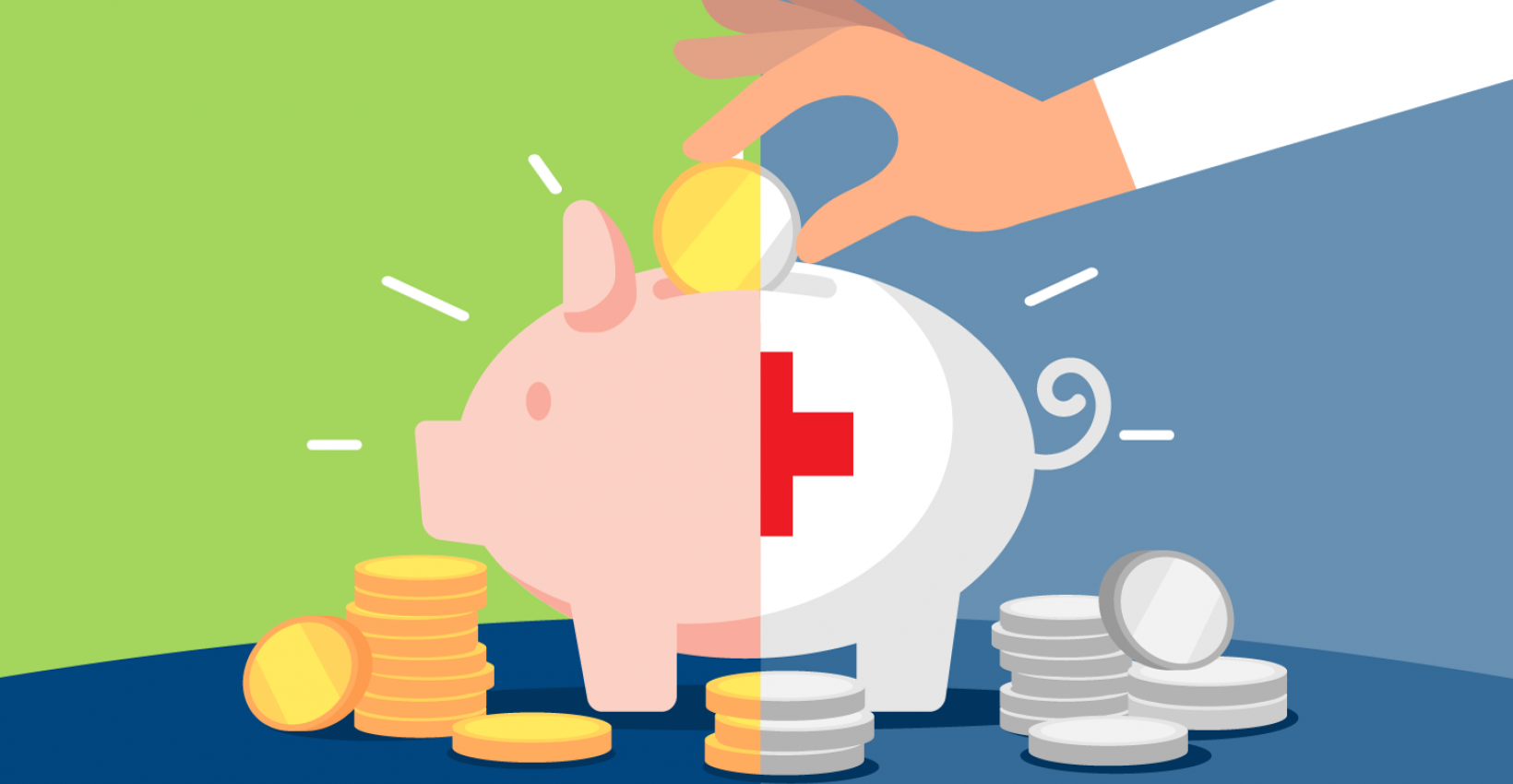 An illustration of someone dropping a coin into a piggy bank