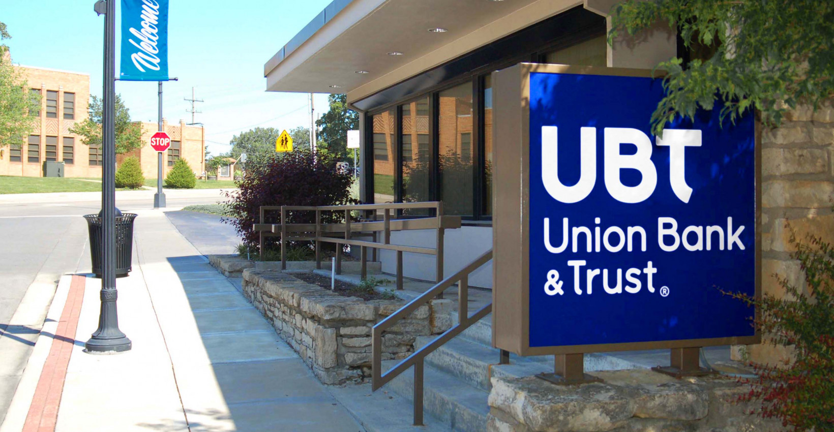 A UBT sign outside of a branch location