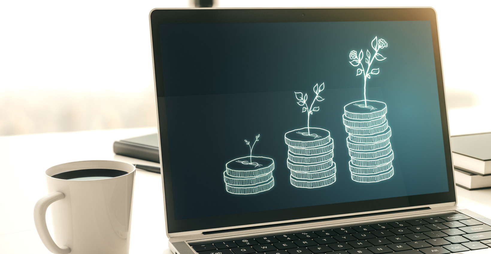 A computer screen with graphics of plants on it