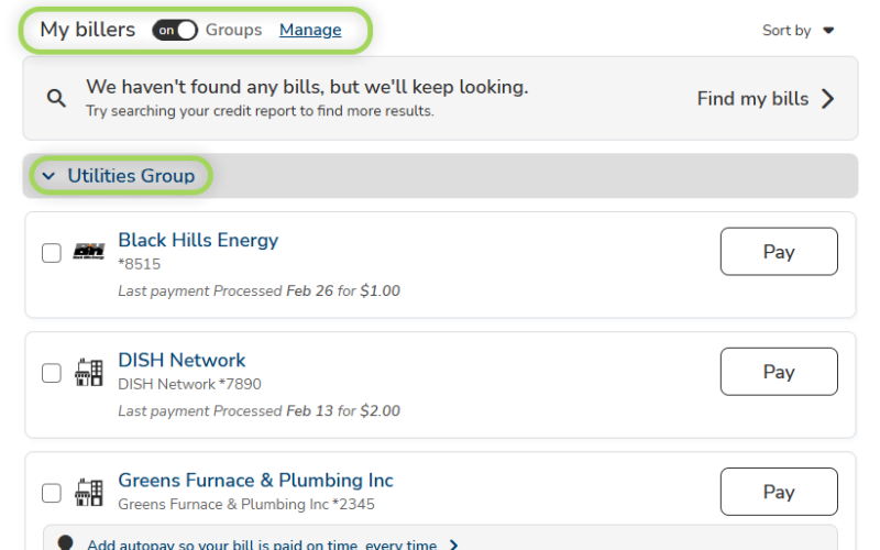 A screenshot of Billpay in UBTgo