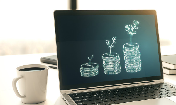 A computer screen with graphics of plants on it